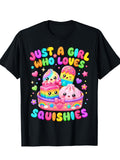 Just A Girl Who Loves Squishies Cute Rainbow Kawaii Dessert Graphic Short Sleeve T-Shirt for Girls Women