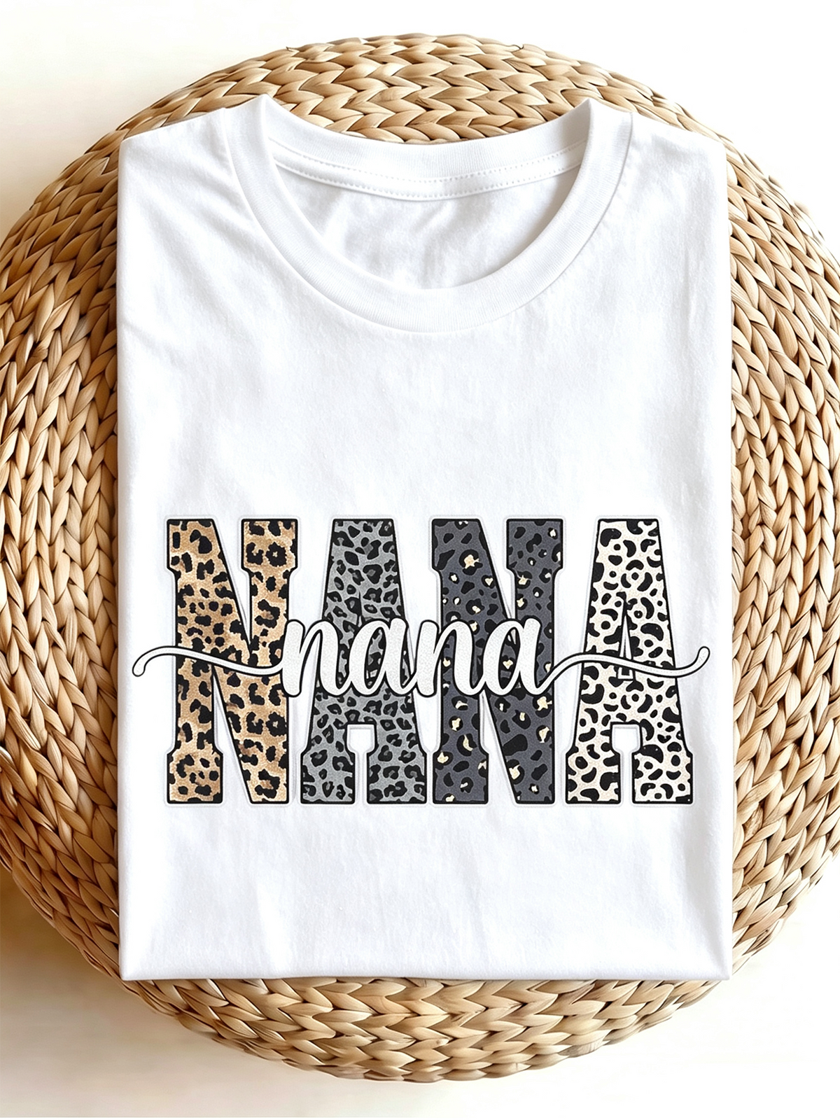 NANA Leopard Print Graphic T-Shirt, Cute Multi Tone Cheetah Pattern Short Sleeve Tee for Grandma Gift