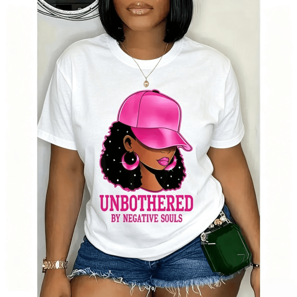100% Cotton African American Afro Queen Sassy Black Woman Unbothered T-Shirt T-Shirt For Men And Women