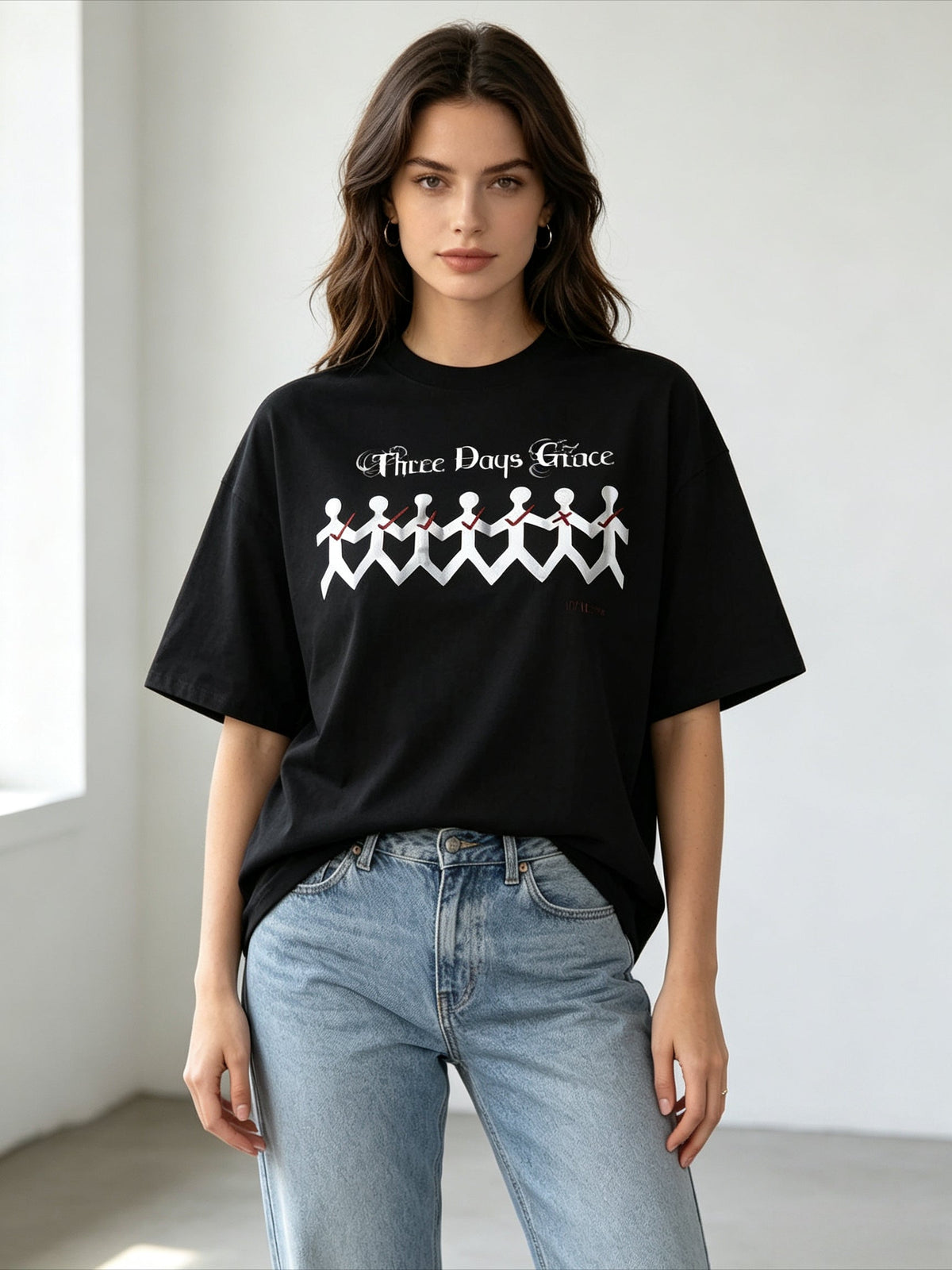 Payeah Three Days Of Grace Line Drawing Print Cotton Slim Fit Tee Top