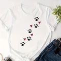 Cute Dog Paw Heart Print Short Sleeve Tee Unisex Crew Neck Casual Top