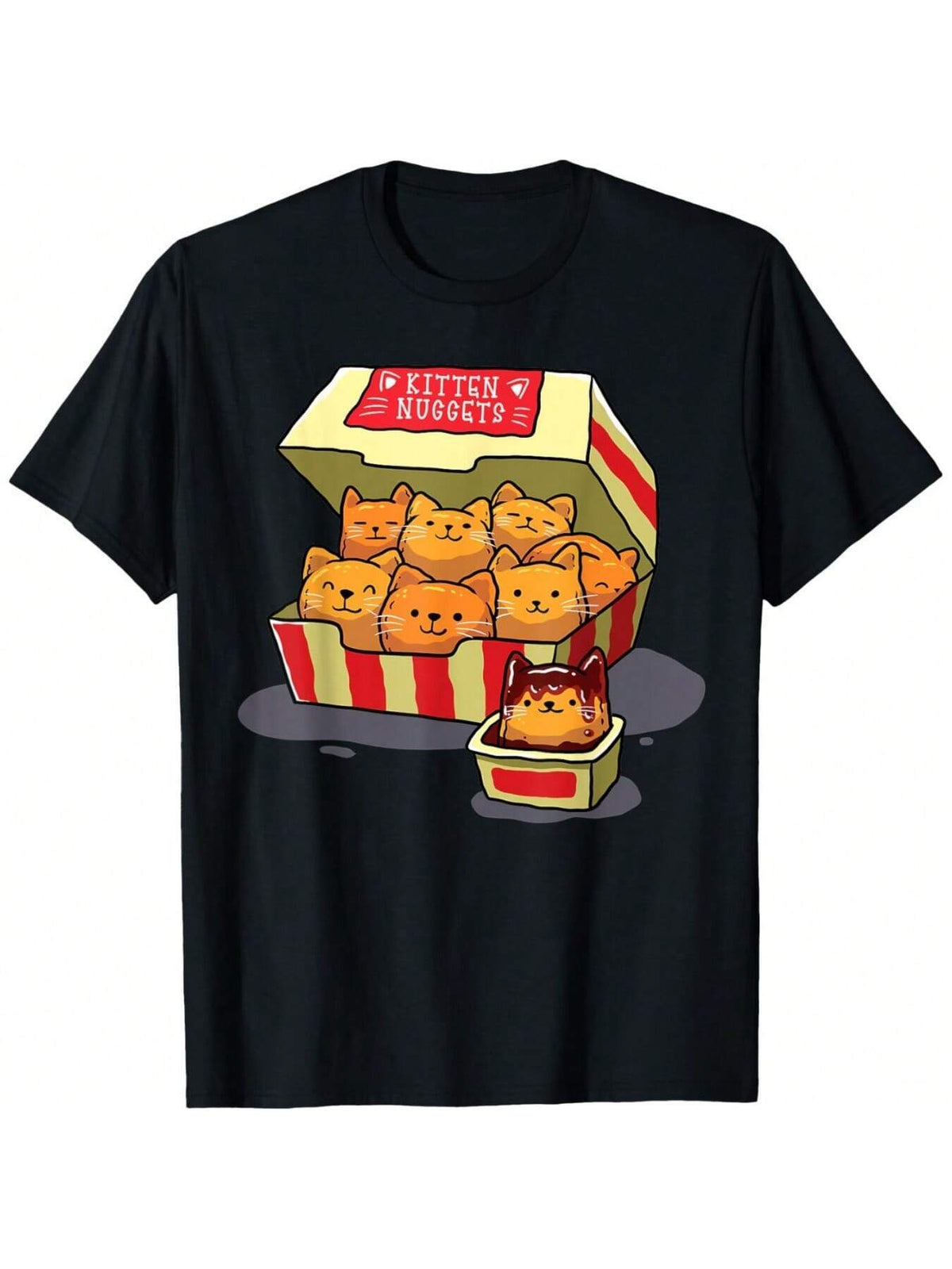 Kitten Nuggets Graphic Crew Neck Tee Cat Lover Chicken Nugget Gift Top