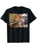Side Eye Dog Meme Print Short Sleeve Tee Unisex Crew Neck Casual Top