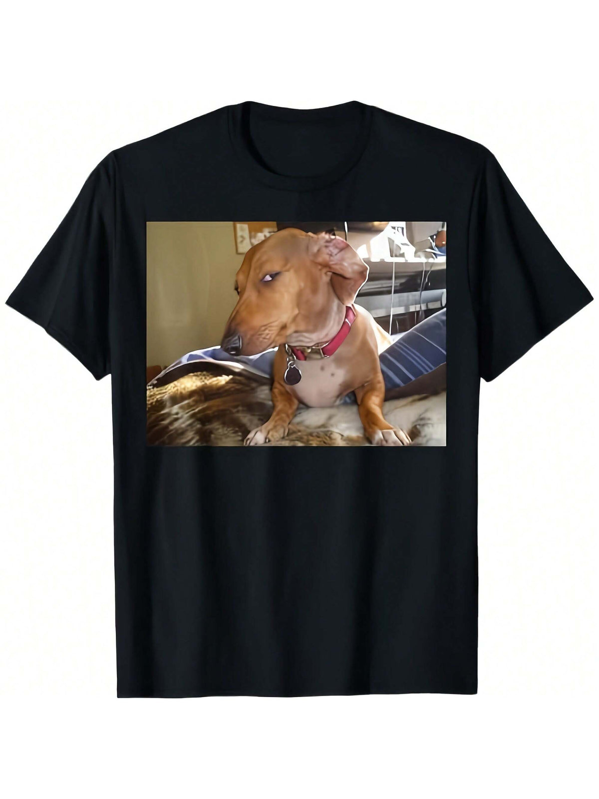 Side Eye Dog Meme Print Short Sleeve Tee Unisex Crew Neck Casual Top