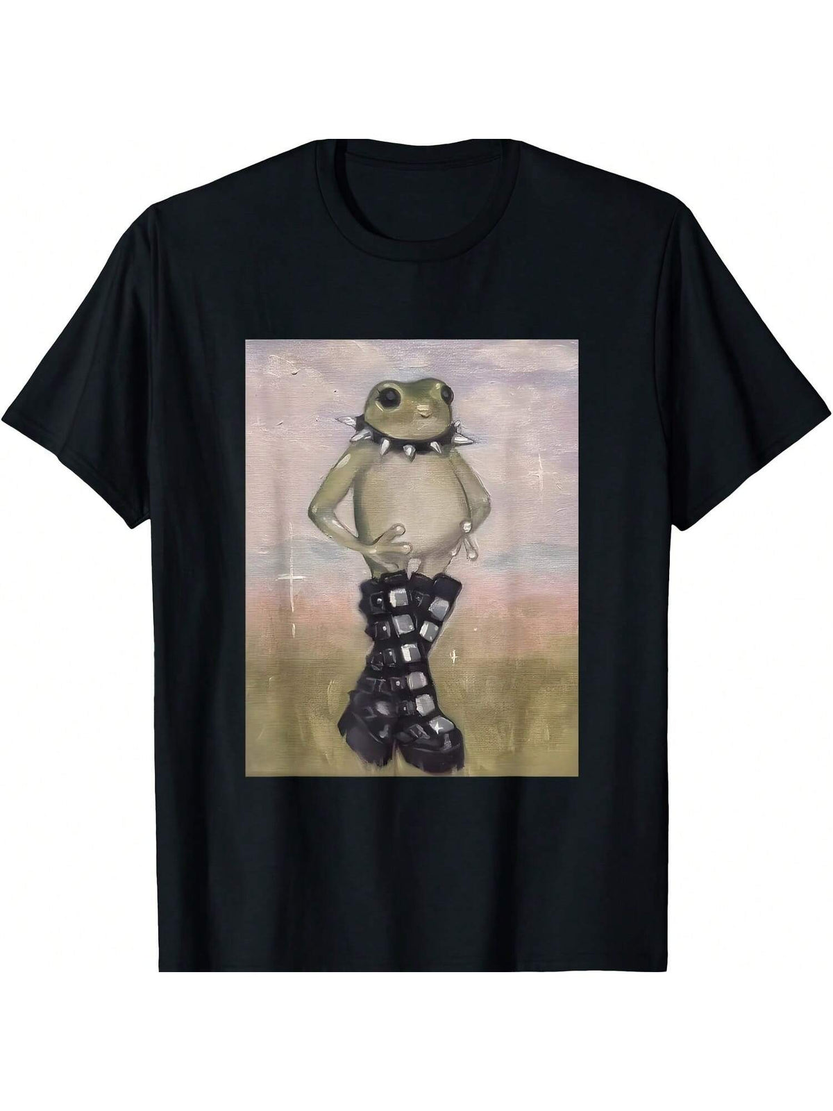 AFWUDI Cute Emo Frog Cottagecore Print Tee Retro Toad Goth Crew Neck Top