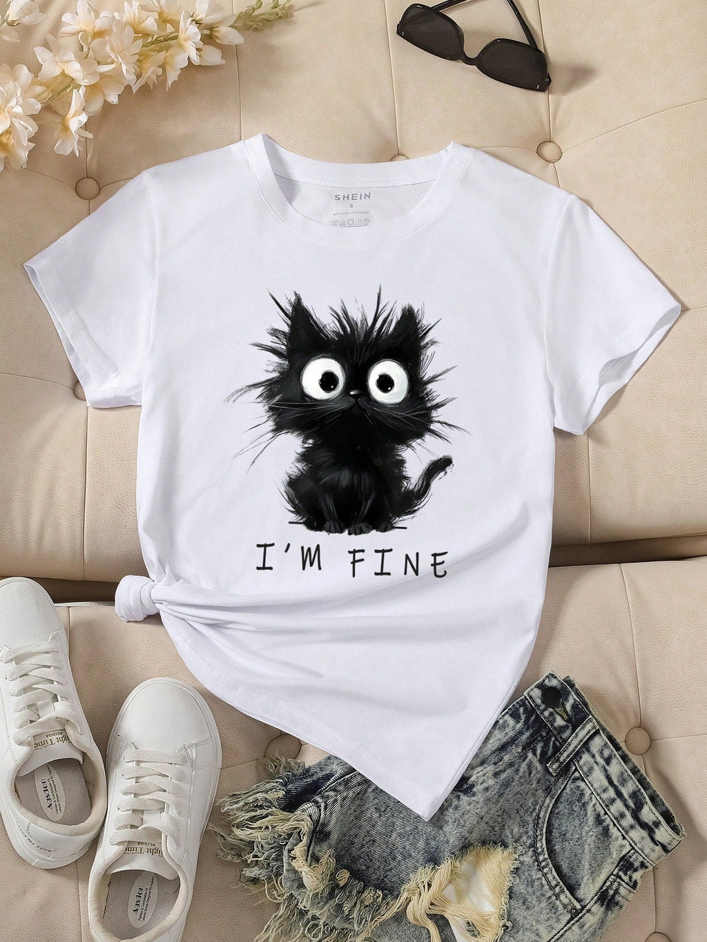 Women's Cute Cat Pattern Graphic Short Sleeve T-Shirt