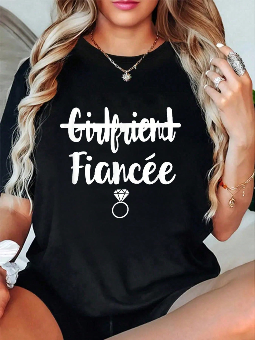 I Said Yes Engagement Print Tee Fiancee Gift Crew Neck Short Sleeve Top