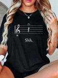 Shh Quarter Rest Fermata Print Cotton Tee Funny Music Crew Neck Short Sleeve Top