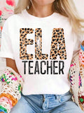 ELA English Teacher Leopard Sarcastic Funny Print Cotton Short Sleeve Tee Top