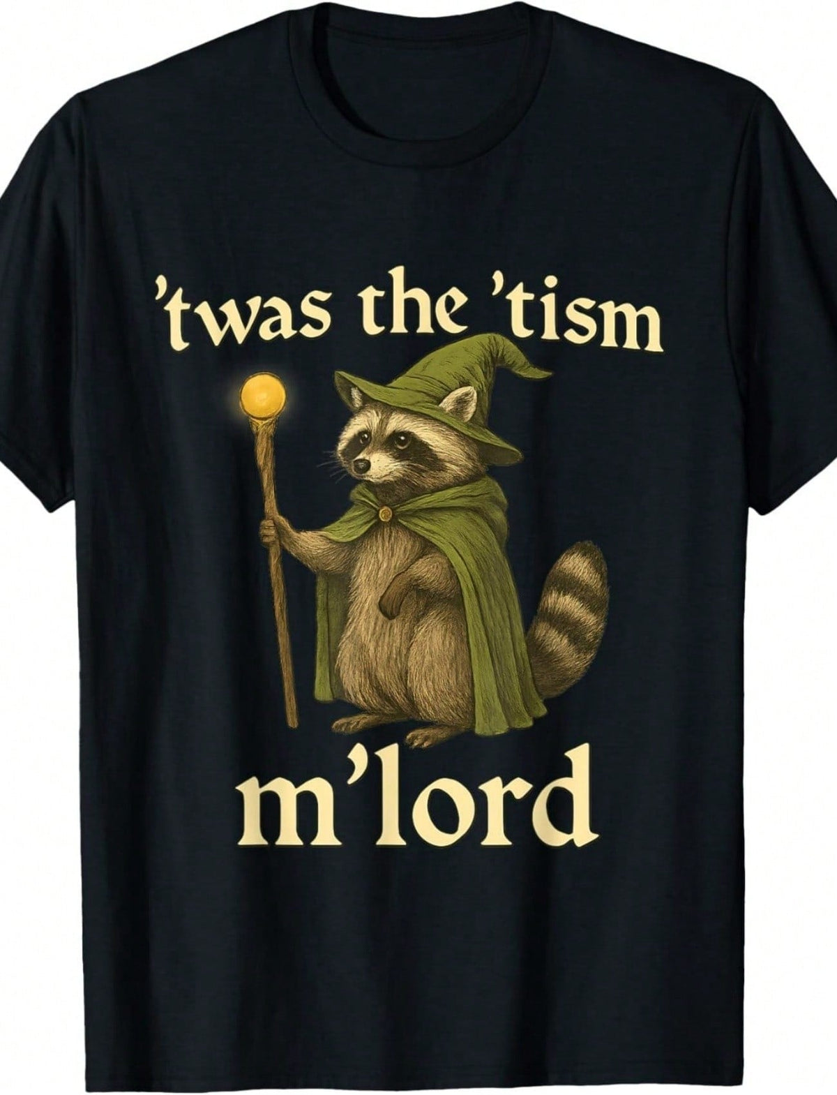Twas The Tism Mlord Raccoon Print Tee Unisex Crew Neck Short Sleeve Casual Top