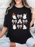 Baseball Ghost Print Cotton Short Sleeve Tee Halloween Oversized Crew Neck Top