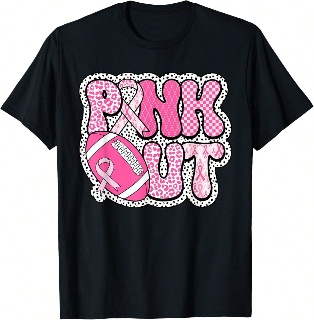 PINK OUT Pink Graphic Print Short Sleeve Tee Unisex Crew Neck Casual Top