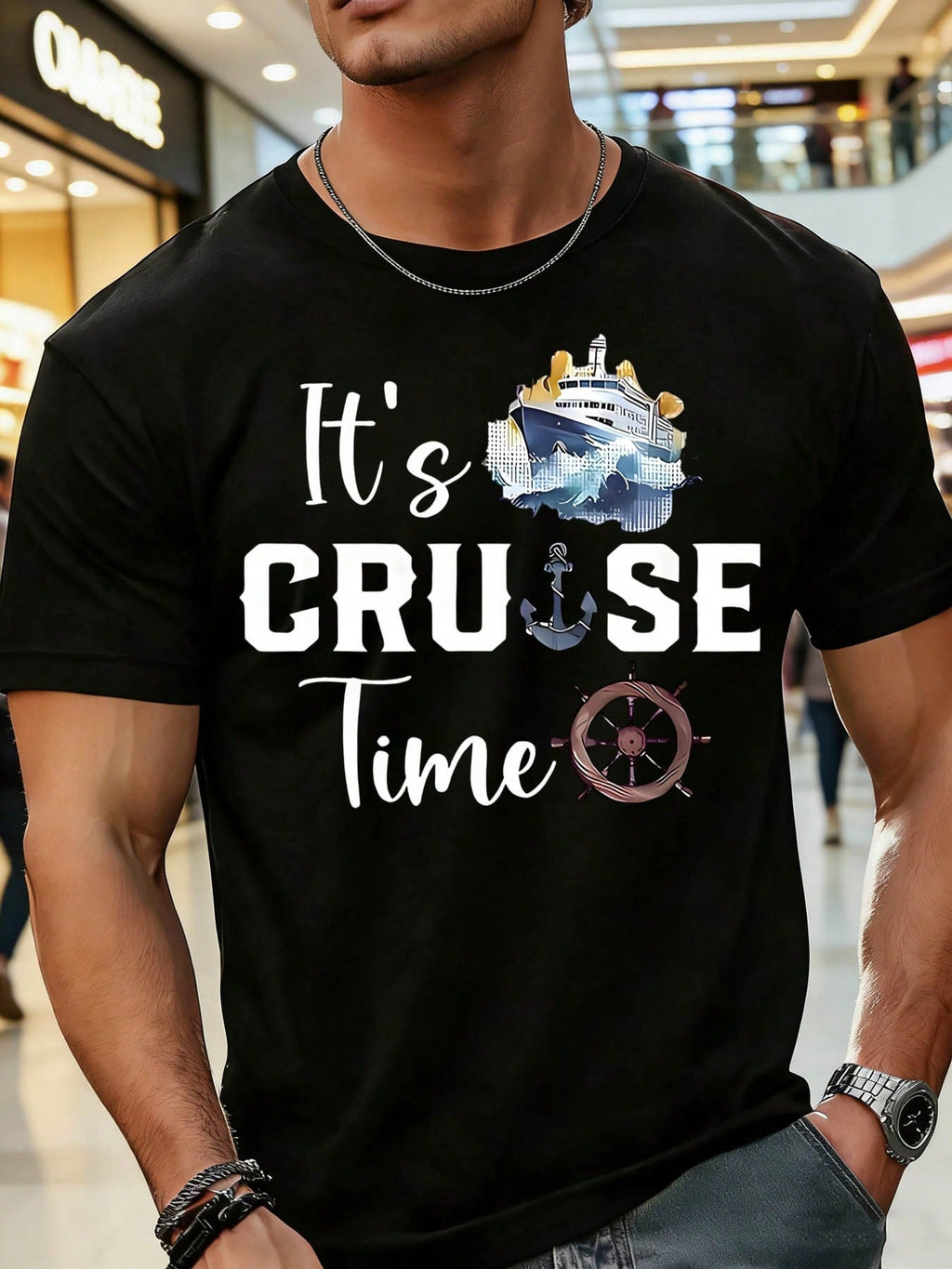 Mens Its Cruise Time T Shirt Funny Cruise Vacation Ship Anchor Graphic Tee Short Sleeve Crew Neck Summer Casual Top Gift for Him