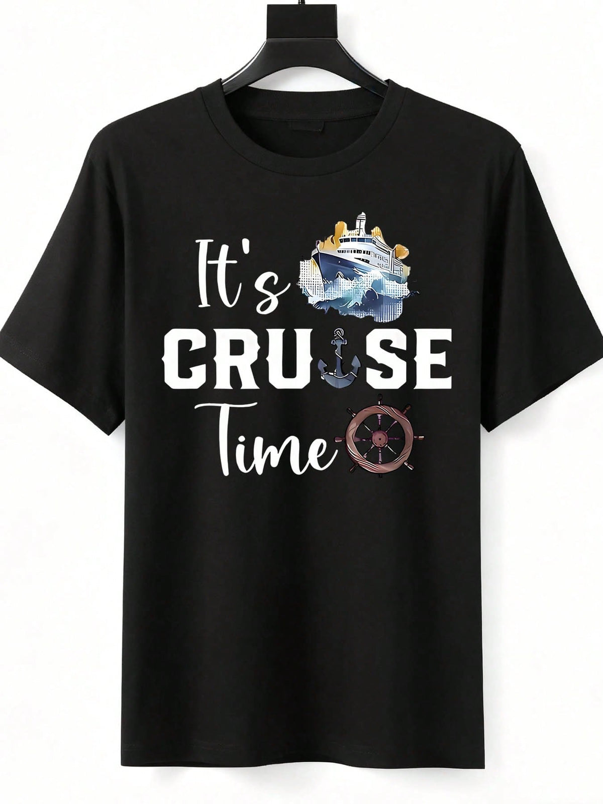 Mens Its Cruise Time T Shirt Funny Cruise Vacation Ship Anchor Graphic Tee Short Sleeve Crew Neck Summer Casual Top Gift for Him