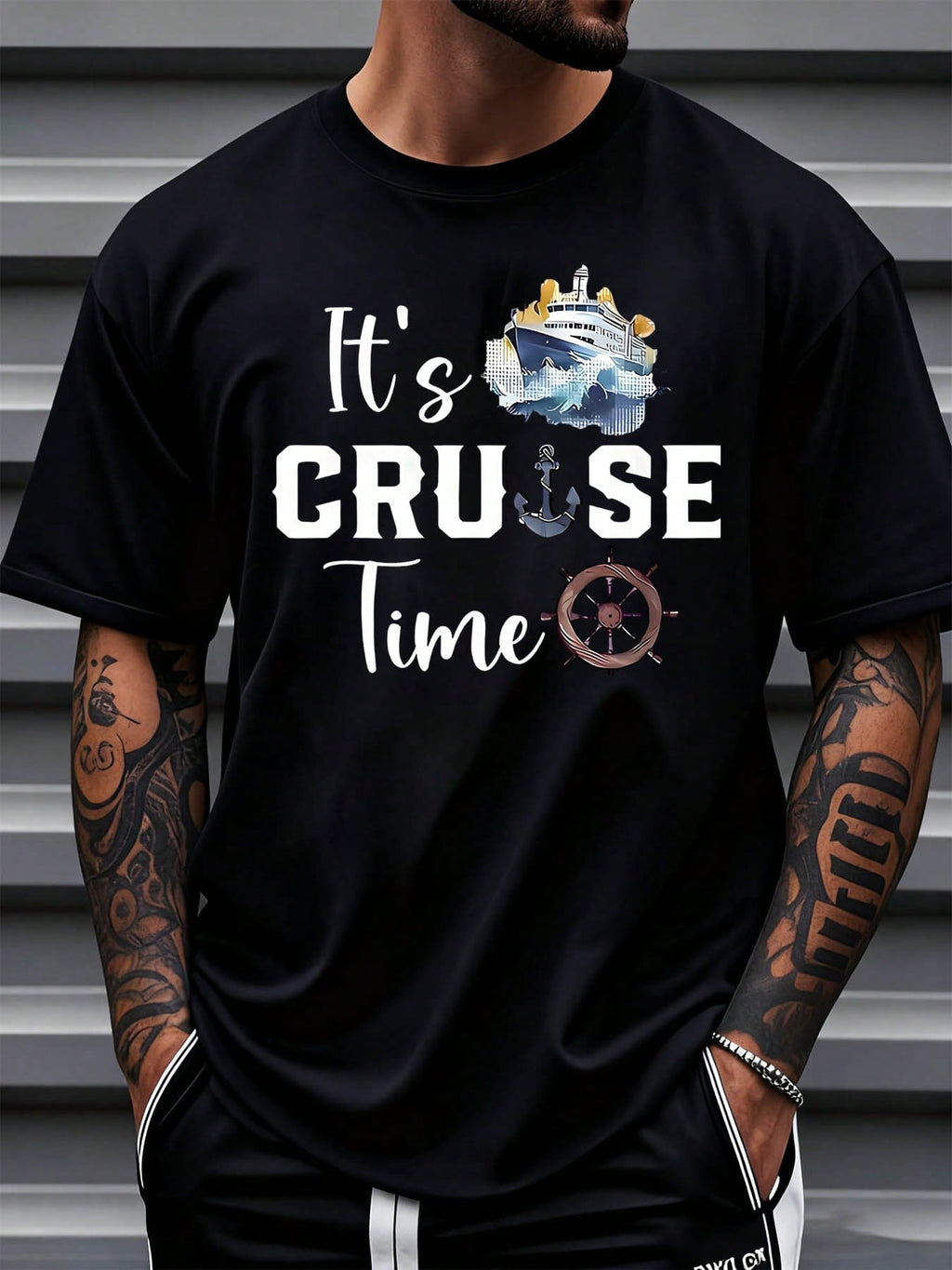 Mens Its Cruise Time T Shirt Funny Cruise Vacation Ship Anchor Graphic Tee Short Sleeve Crew Neck Summer Casual Top Gift for Him