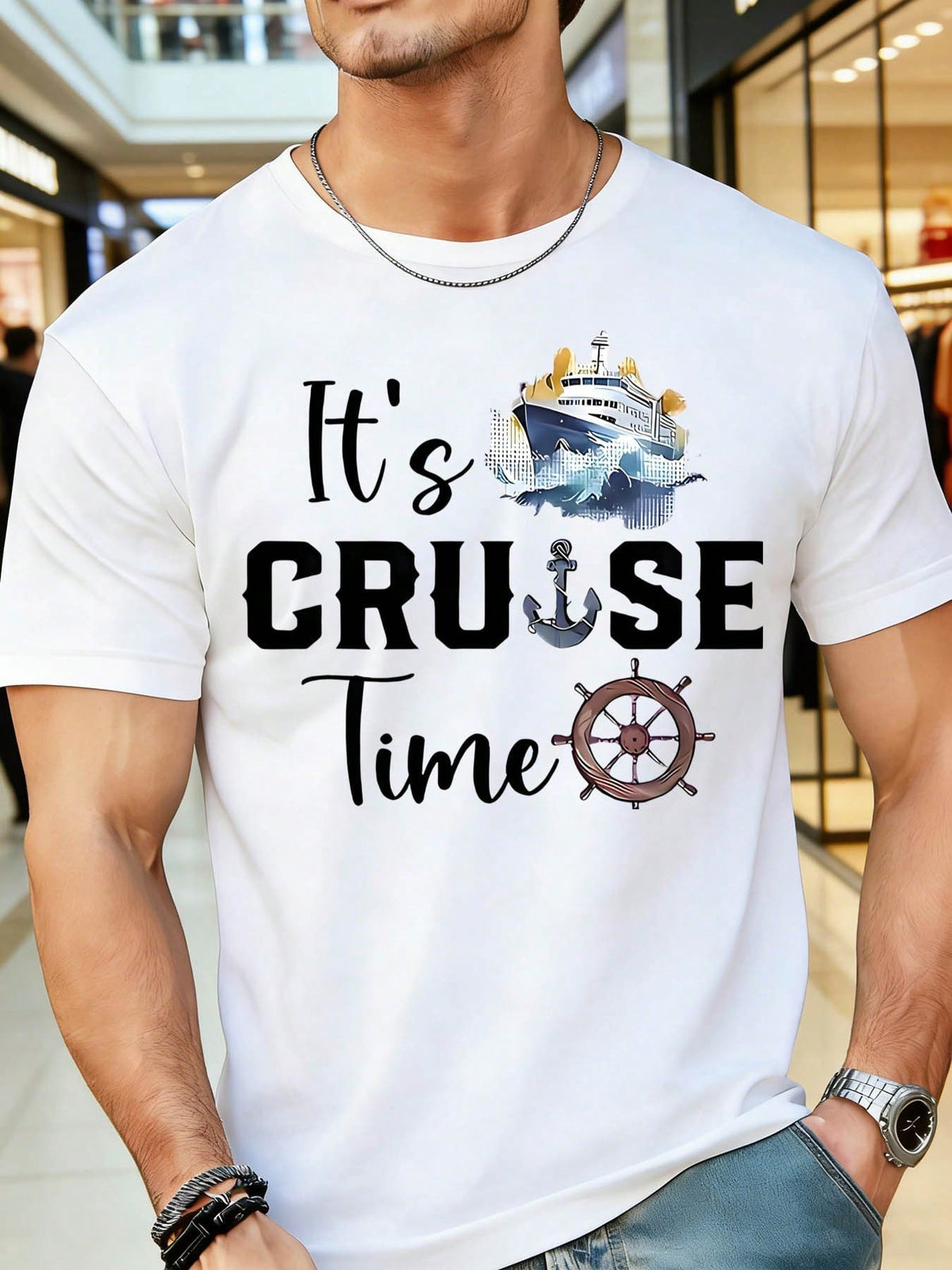 Mens Its Cruise Time T Shirt Funny Cruise Vacation Ship Anchor Graphic Tee Short Sleeve Crew Neck Summer Casual Top Gift for Him