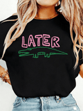 Later Gator Funny Crocodile Print Lightweight Short Sleeve Tee Crew Neck Top