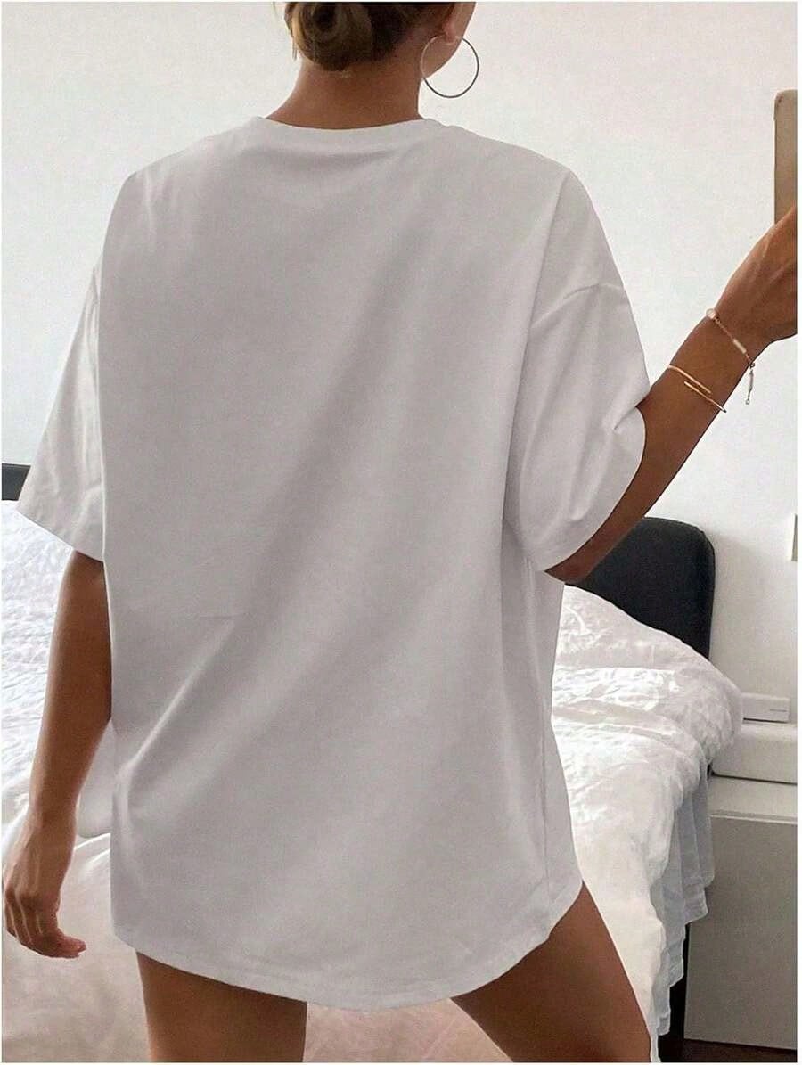 Feeling Lucky Las Vegas Print Oversized Short Sleeve Tee Vintage Top