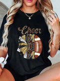 Football Cheer Mom Gold Black Leopard Print Cotton Short Sleeve Tee Crew Neck Top