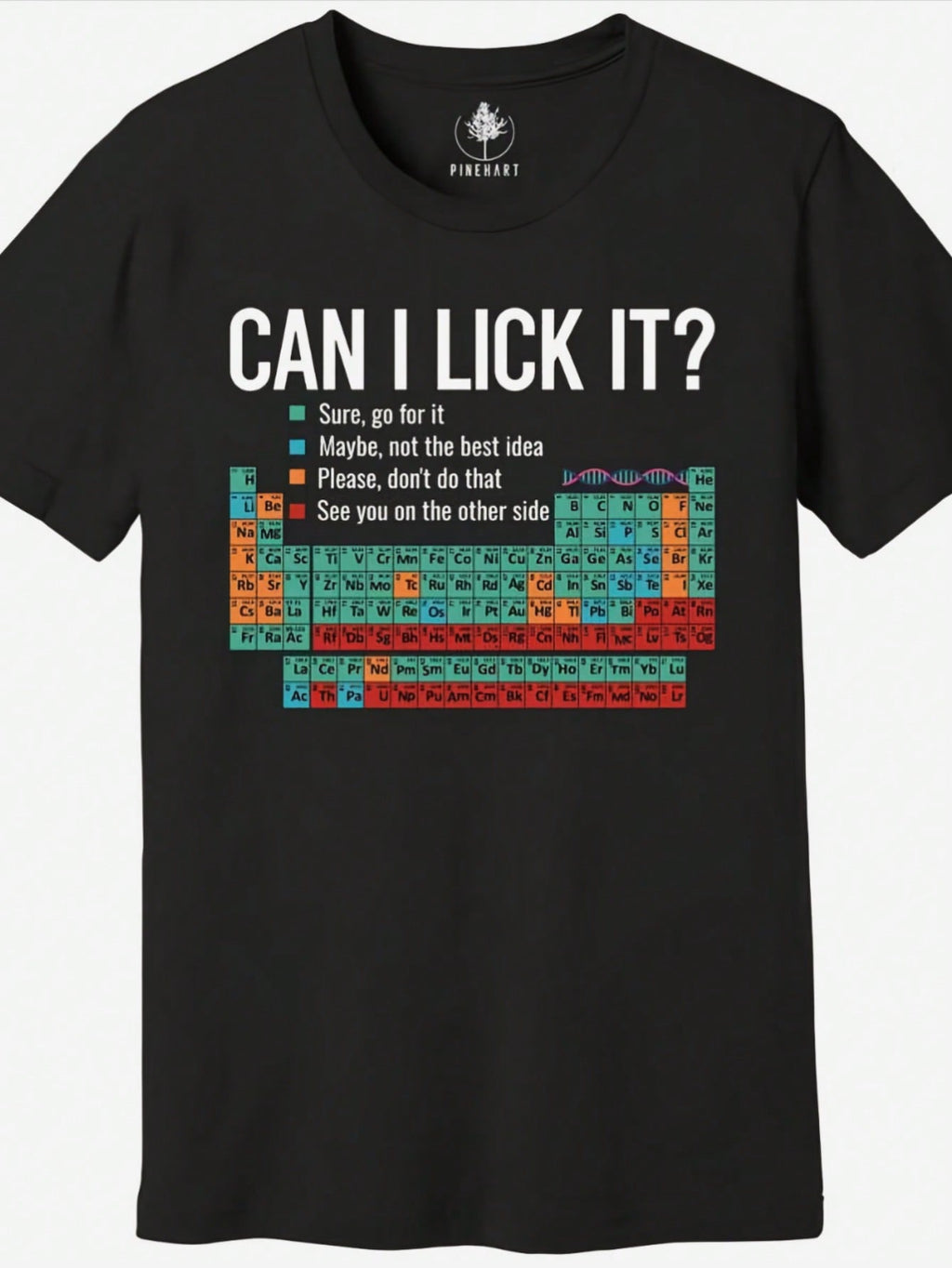 Can I Lick It Periodic Table Print Tee Funny Chemistry Crew Neck Casual Top
