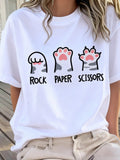 Women Cartoon Cat Paw Print Round Neck T-Shirt, Soft & Comfortable Casual Top