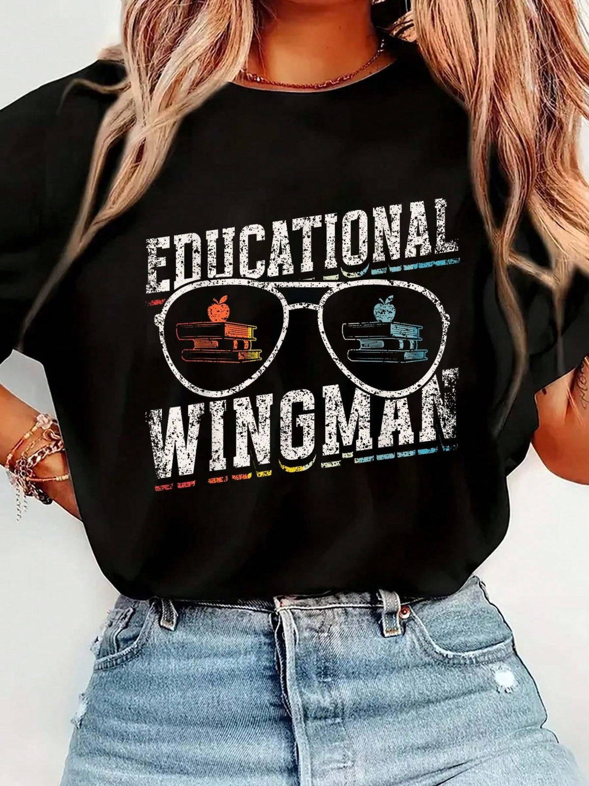 Educational Wingman Teaching Assistant Print Cotton Tee Unisex Crew Neck Top