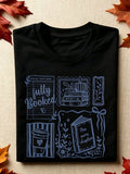 Womens Book Lover T Shirt Fully Booked One More Chapter Library Bookish Graphic Tee Short Sleeve Crew Neck Casual Fall Top Gift for Readers