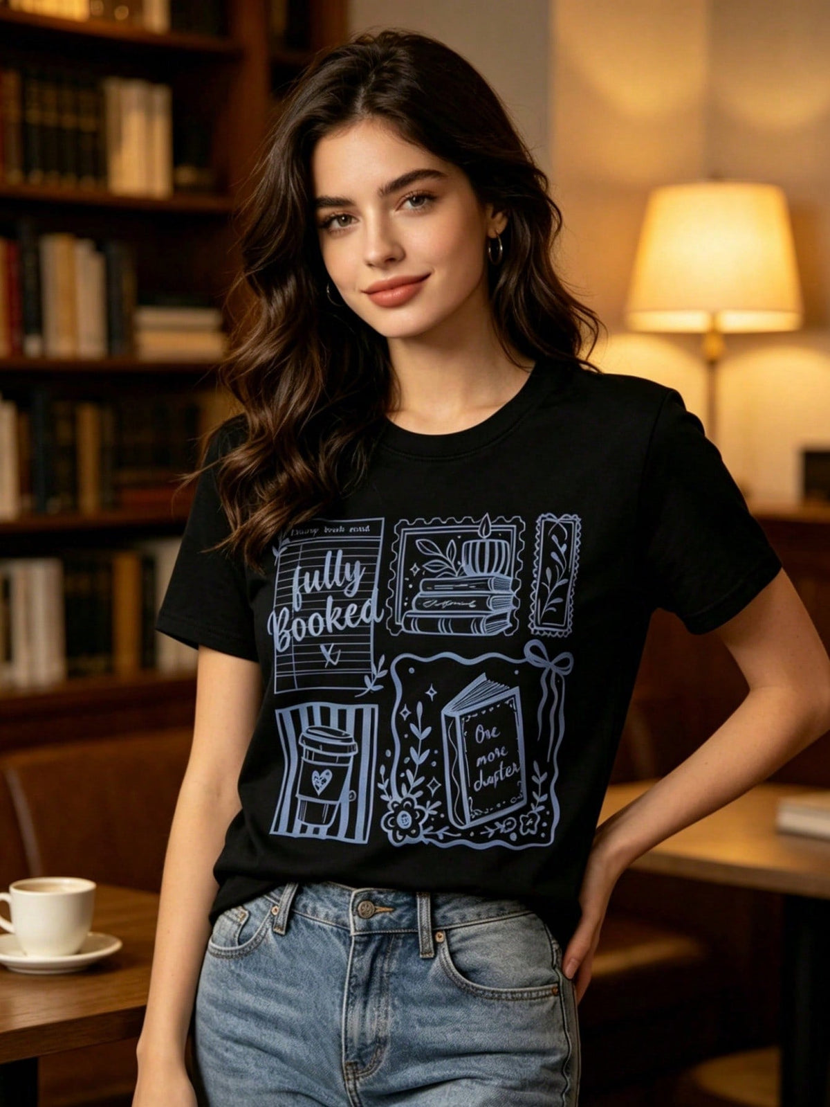 Womens Book Lover T Shirt Fully Booked One More Chapter Library Bookish Graphic Tee Short Sleeve Crew Neck Casual Fall Top Gift for Readers
