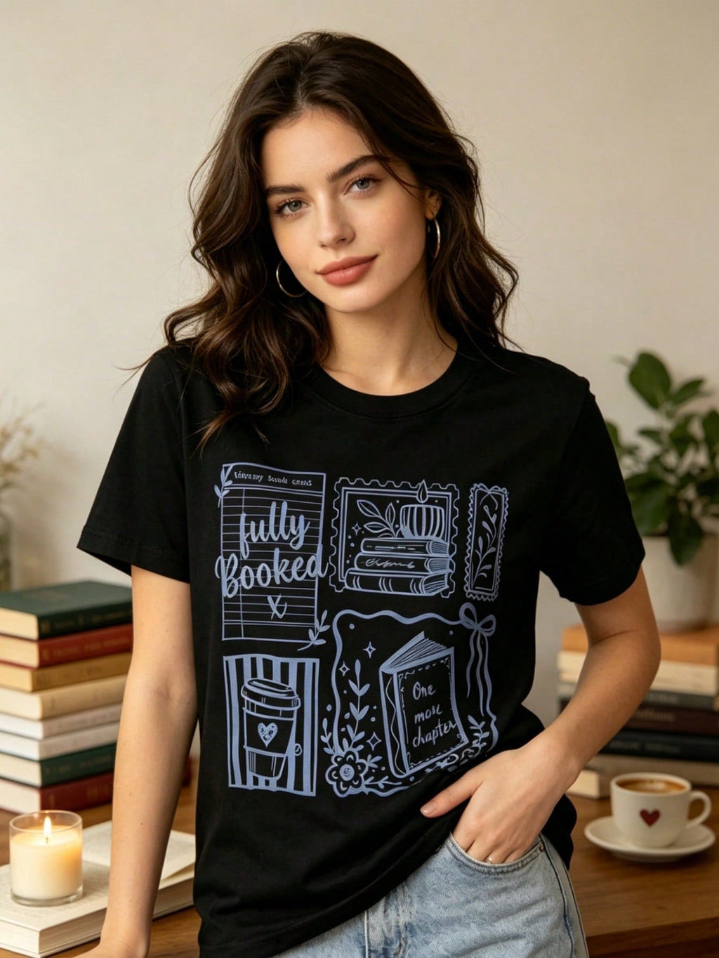 Womens Book Lover T Shirt Fully Booked One More Chapter Library Bookish Graphic Tee Short Sleeve Crew Neck Casual Fall Top Gift for Readers