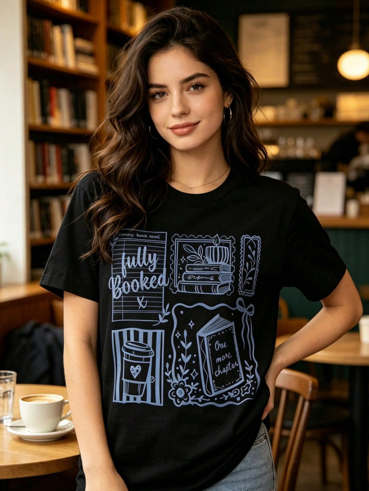 Womens Book Lover T Shirt Fully Booked One More Chapter Library Bookish Graphic Tee Short Sleeve Crew Neck Casual Fall Top Gift for Readers