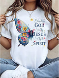 Womens Blessed by God Loved by Jesus T Shirt Butterfly Christian Faith Graphic Tee Short Sleeve Crew Neck Inspirational Top Gift