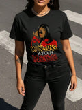Minding My Own Business Cartoon Print Tee Casual Crew Neck Short Sleeve Top