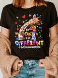 Autism Awareness Giraffe Letter Print Loose Short Sleeve Tee Crew Neck Casual Top