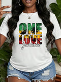 Jamaica ONE LOVE Print Oversized Short Sleeve Tee Crew Neck Casual Top