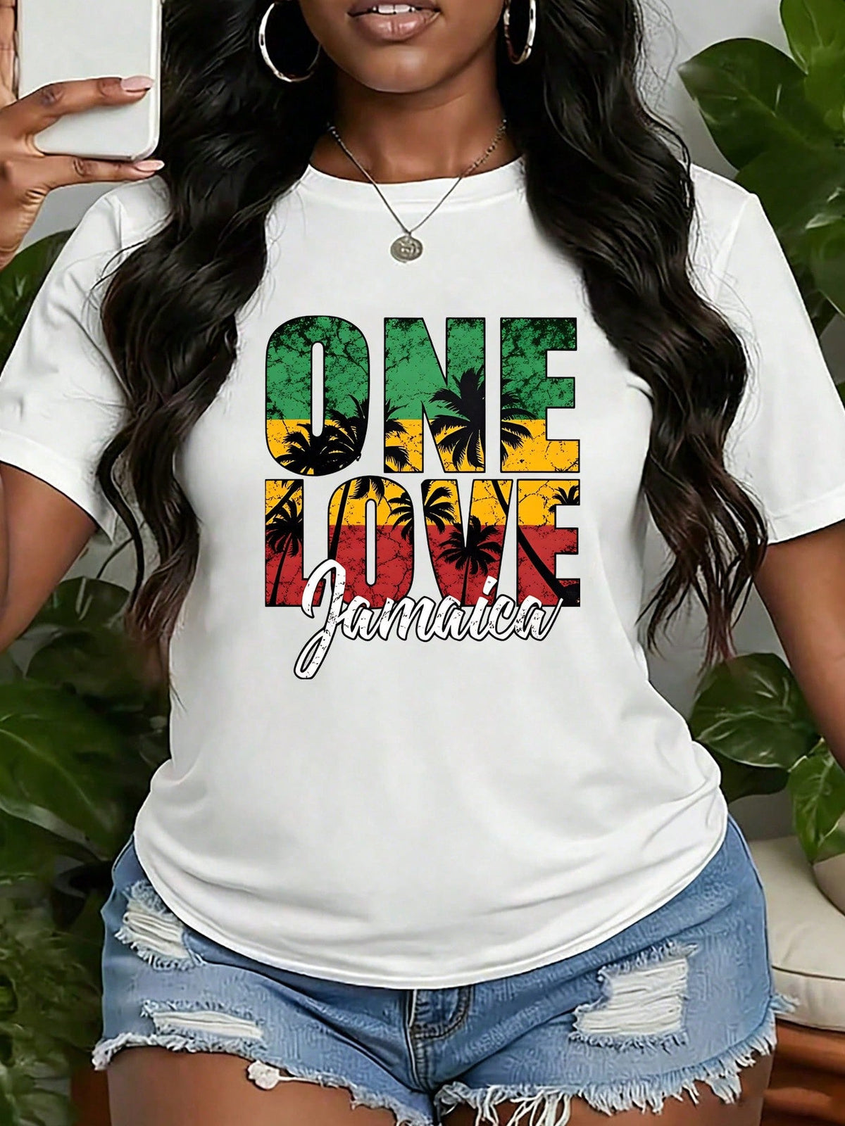 Jamaica ONE LOVE Print Oversized Short Sleeve Tee Crew Neck Casual Top