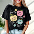 Teacher Happy To See Your Face Print Tee Back To School Gift Crew Neck Casual Top