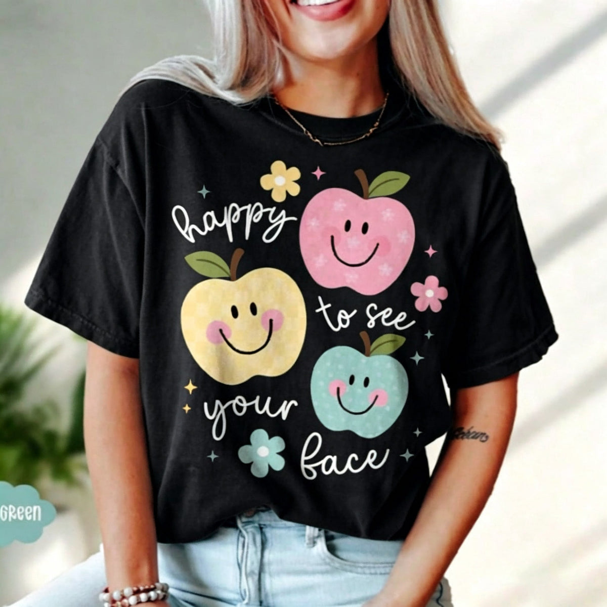 Teacher Happy To See Your Face Print Tee Back To School Gift Crew Neck Casual Top