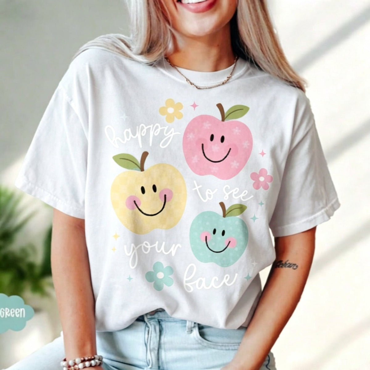 Teacher Happy To See Your Face Print Tee Back To School Gift Crew Neck Casual Top