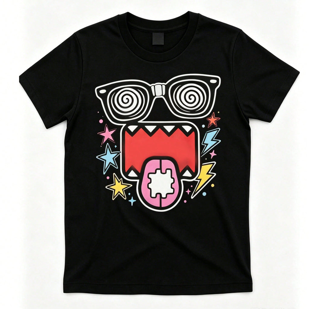 Monster Cartoon Print Short Sleeve Tee Summer Streetwear Loose Cotton Top