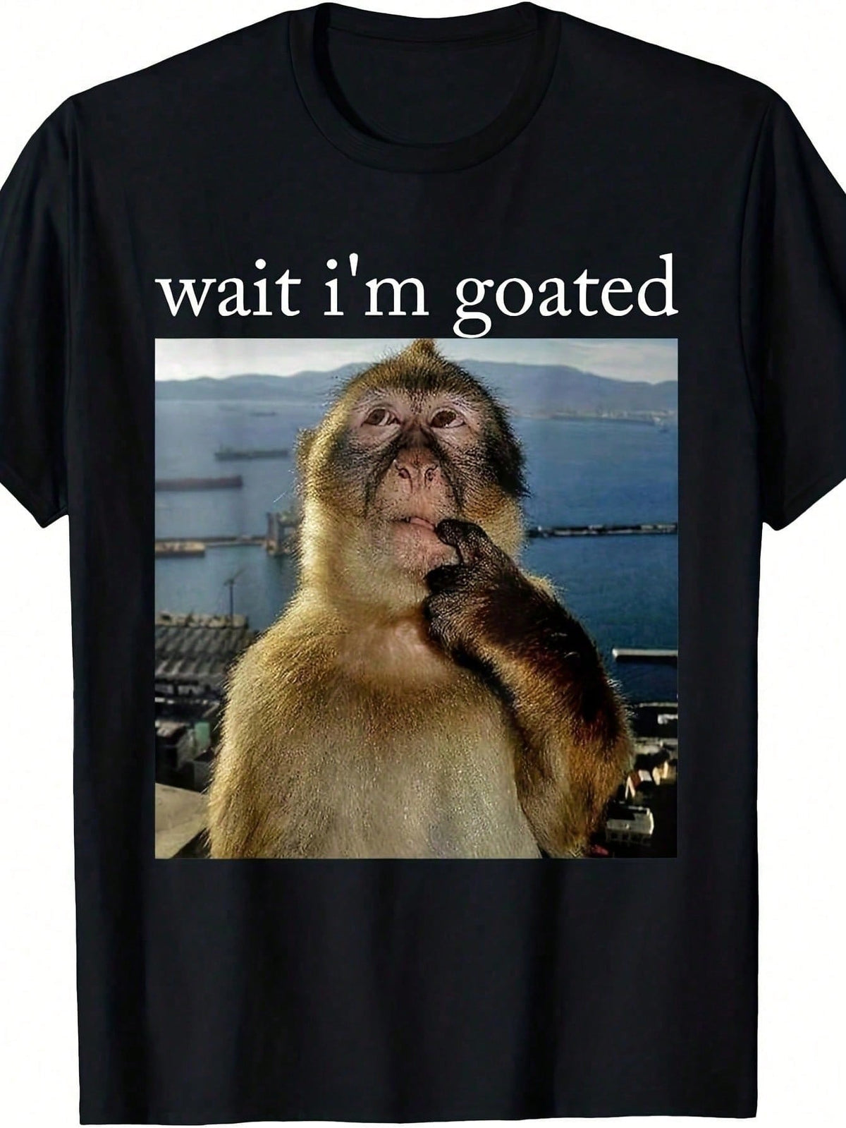 Wait Im Goated Monkey Print Tee Brainrot Meme Crew Neck Short Sleeve Casual Top
