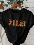 Autumn Dachshund Doodle Print Tee Cute Puppy Mom Crew Neck Short Sleeve Top