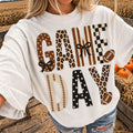 Fall Tops Game Day Football Leopard Bow Graphic Tee,Women Casual Short Sleeve Women Fall Travel Top