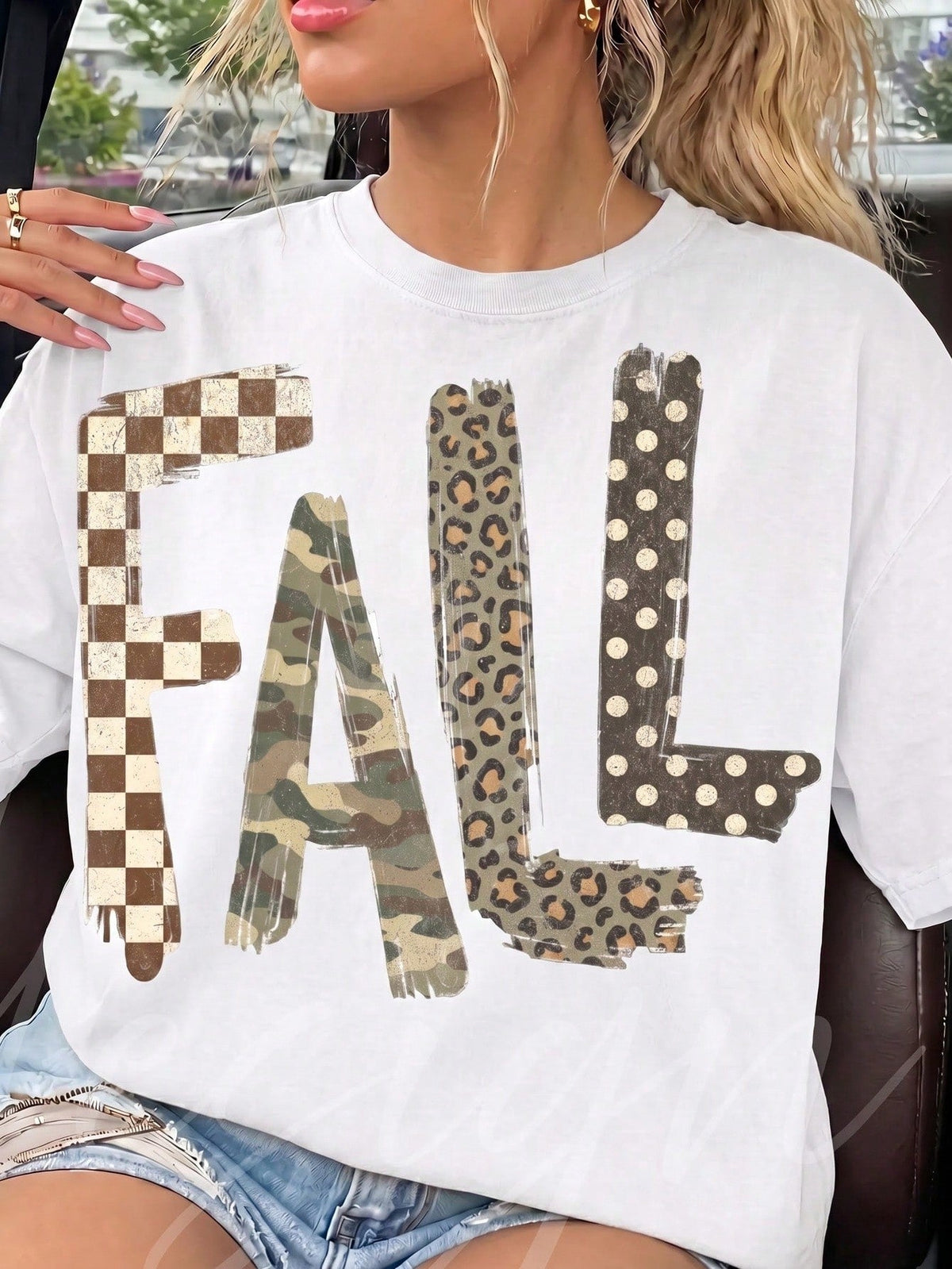 Plaid Leopard Camo Graphic Crew Neck Tee Fall Thanksgiving Halloween Short Sleeve Top