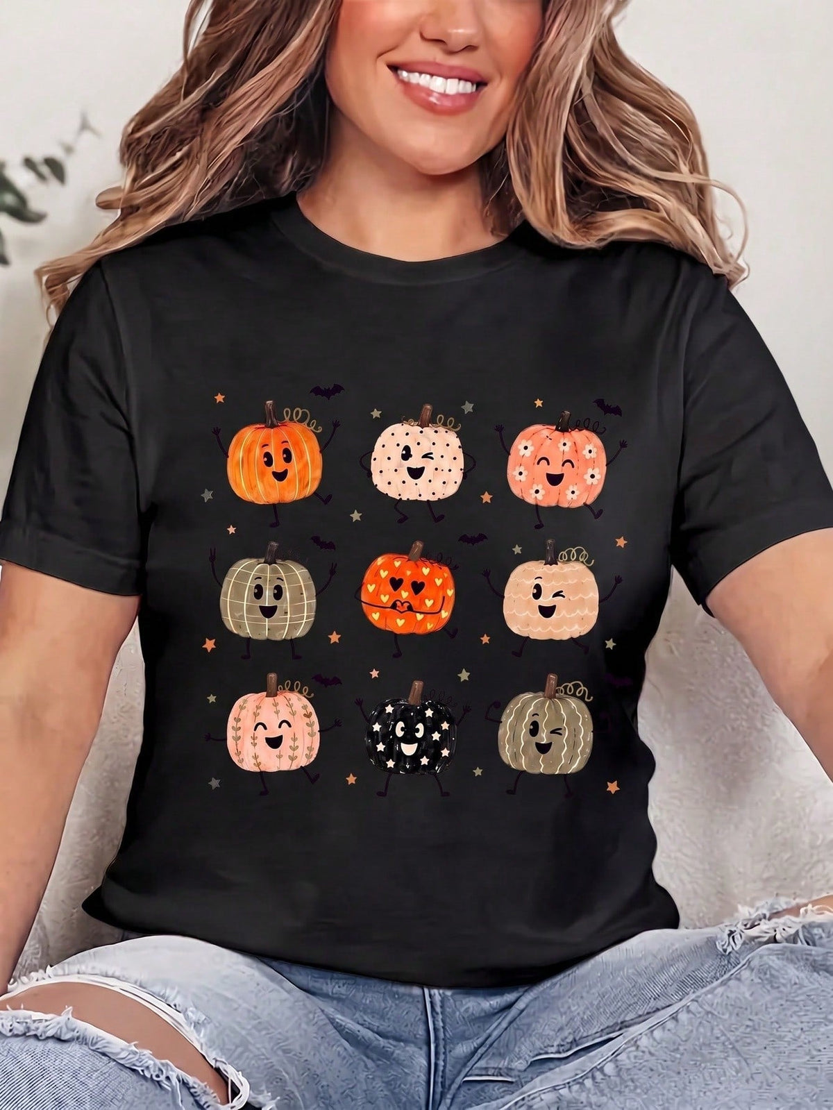 Autumn Pumpkin Pattern, Thanksgiving Design, Halloween Pumpkin.Fall Clothes For Women