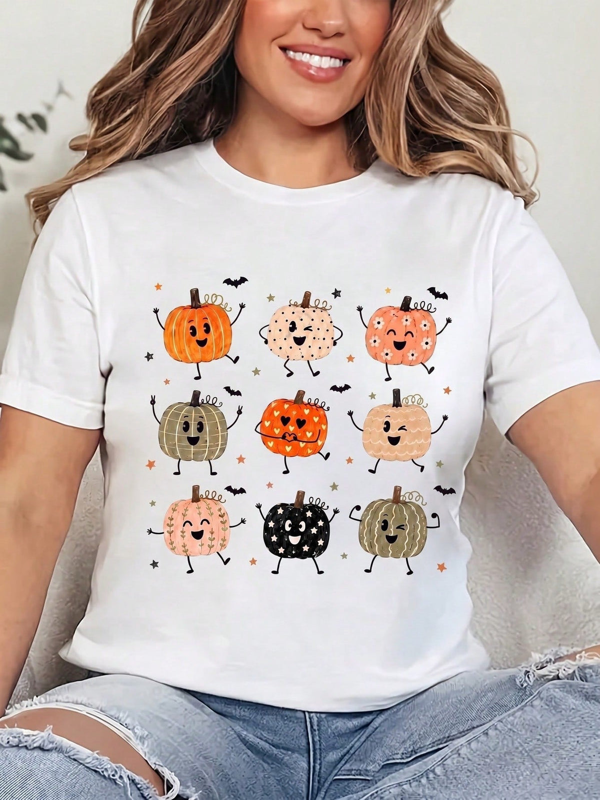 Autumn Pumpkin Pattern, Thanksgiving Design, Halloween Pumpkin.Fall Clothes For Women