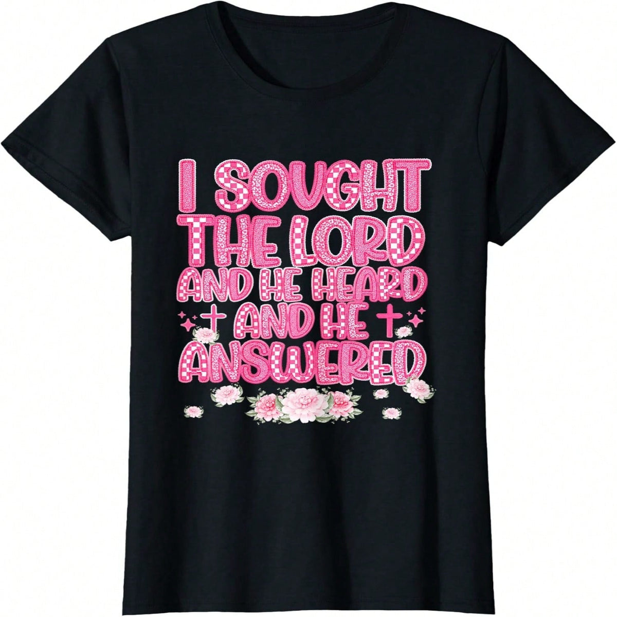 I Sought The Lord And He Heard And He Answered Checkerboard Graphic Tee, Christian Aesthetic Graphic Tees