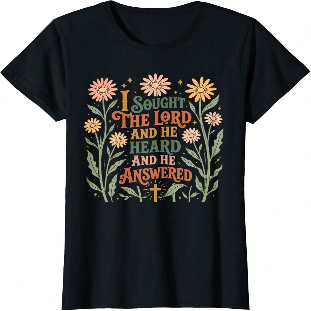 I Sought The Lord And He Heard And He Answered Checkerboard Graphic Tee, Christian Aesthetic Graphic Tees