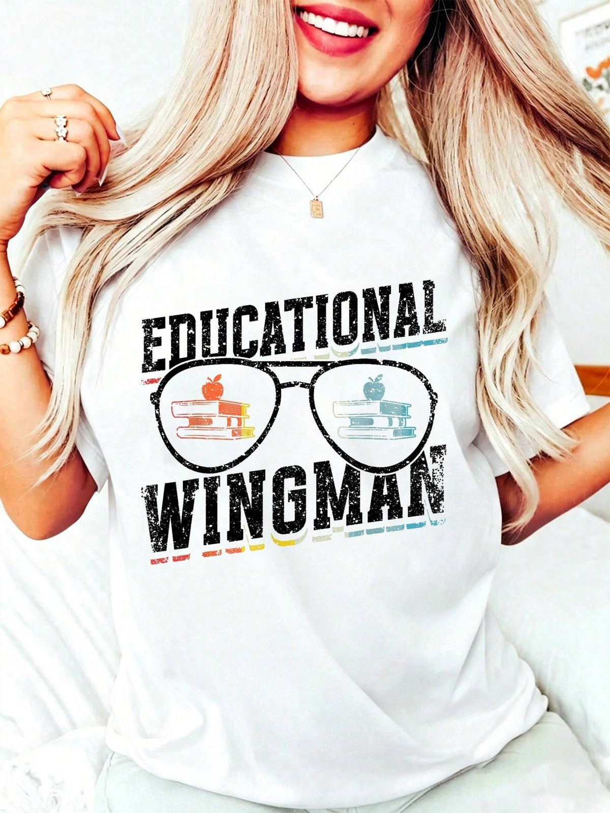 Educational Wingman Teaching Assistant Print Cotton Tee Unisex Crew Neck Top