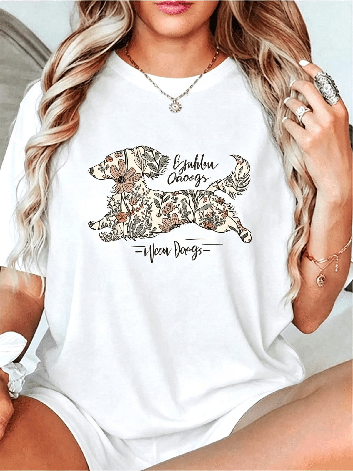 Boho Floral Dachshund Print Tee Lover Mothers Day Gift Short Sleeve Cotton Top