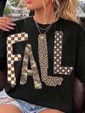 Plaid Leopard Camo Graphic Crew Neck Tee Fall Thanksgiving Halloween Short Sleeve Top